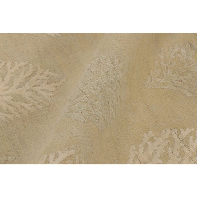 Textile Rug & Kilim’s Square Block Print Rug With Beige and Gold Leaf Florals For Sale - Image 7 of 10