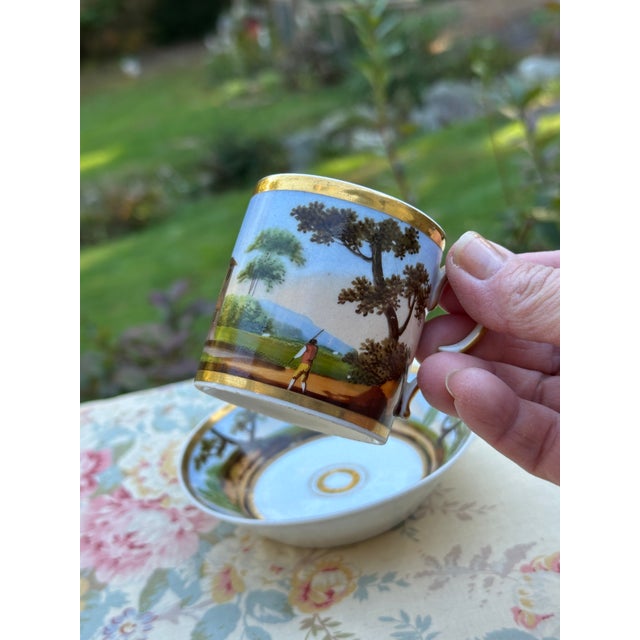 Antique Old Paris Porcelain Coffee Cup & Deep Saucer, Hand-Painted Landscape, Circa 1810 For Sale - Image 13 of 13