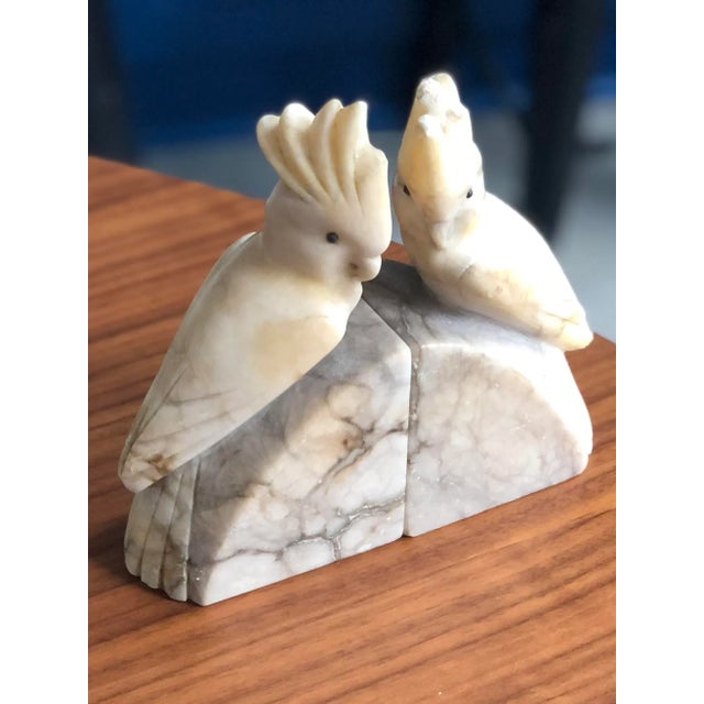 Art Deco 1930s Italian Alabaster Carved Cockatoo Bookends-A Pair For Sale - Image 3 of 9