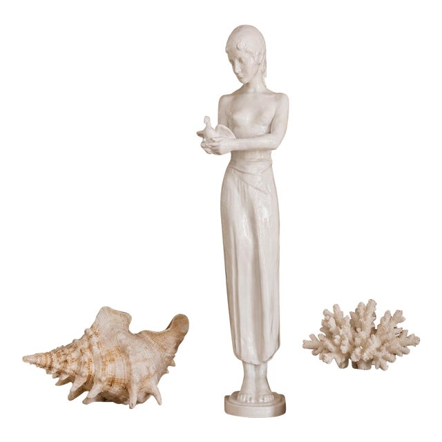 Vintage Rosenthal Blanc De Chine Porcelain Girl With Dove Figure Sculpture For Sale