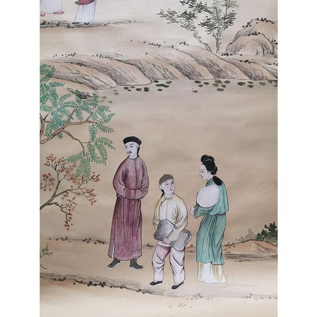 Chinoiserie Vintage Chinoiserie Wallpaper | Hand-Painted Figural Landscape Mural | Luxury Antique Style Wall Art For Sale - Image 3 of 11