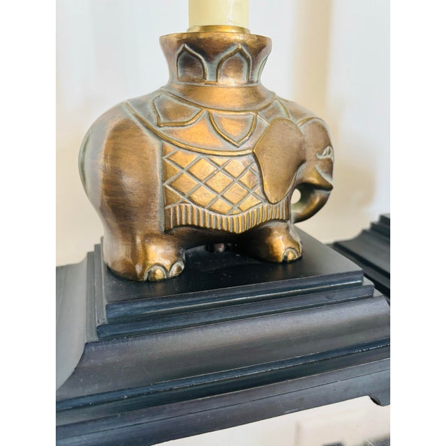 Tribal 1980s Brass & Wood Elephant Lamps - a Pair For Sale - Image 3 of 9
