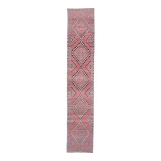 1970s Vintage Turkish Oushak Handmade Wool Cotton Pink Runner Rug For Sale