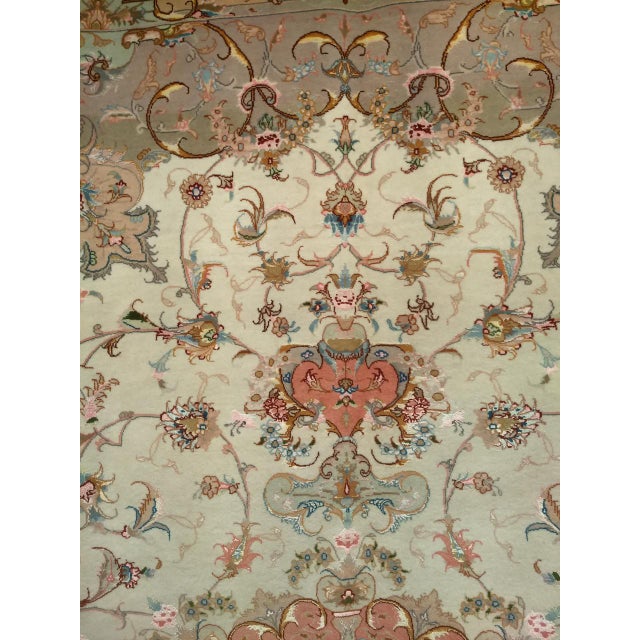 Persian Tabriz Rug, Hand-Knotted Wool & Silk, Fine Floral Pattern, Ivory & Salmon, 7x10 For Sale - Image 12 of 17