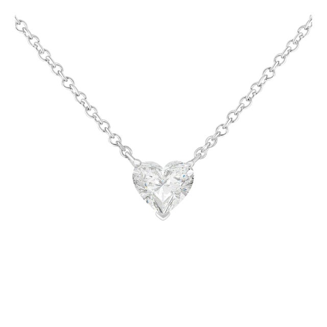 14k White Gold 1/4 Cttw Lab Grown Heart Shape Diamond Solitaire 18" Pendant Necklace (E-F Color, SI1 For Sale