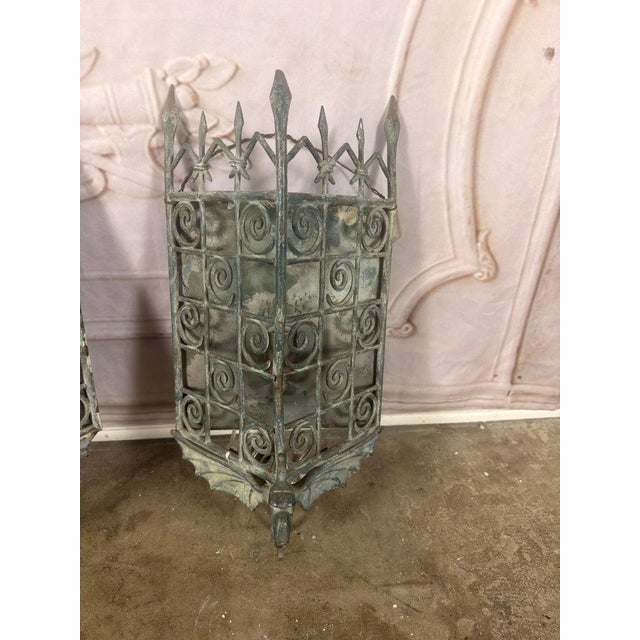 Early 20th Century Pair of Gothic Revival Metal Iron Dragon Sconces For Sale - Image 5 of 12