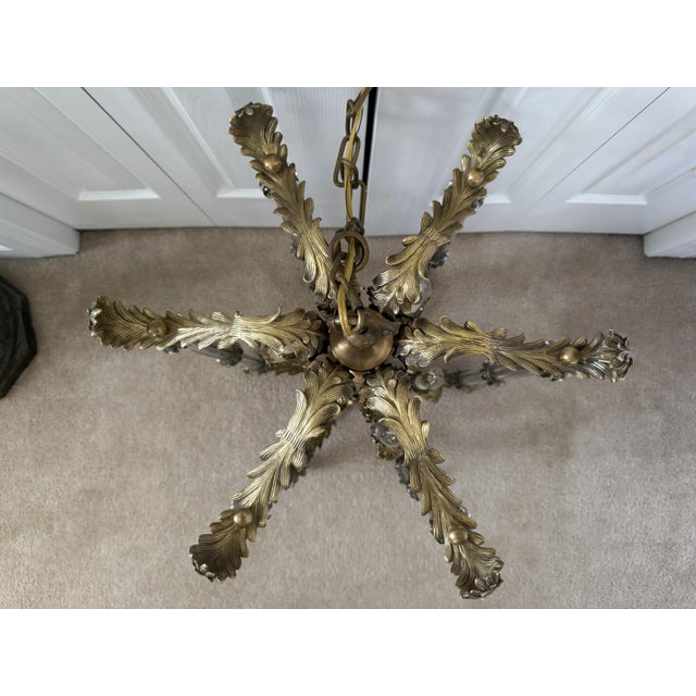 Vintage French Louis XVI Gilded Brass & Crystal Luminaire/Chandelier For Sale - Image 6 of 18