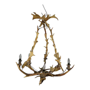 Large Rustic Antler Lamp With Fallow Deer and Deer Antlers