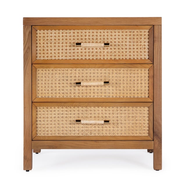 Mesa 25 in. W Rectangular Cane and Solid Wood 3 Drawer Nightstand, Natural & Cane For Sale In Chicago - Image 6 of 11