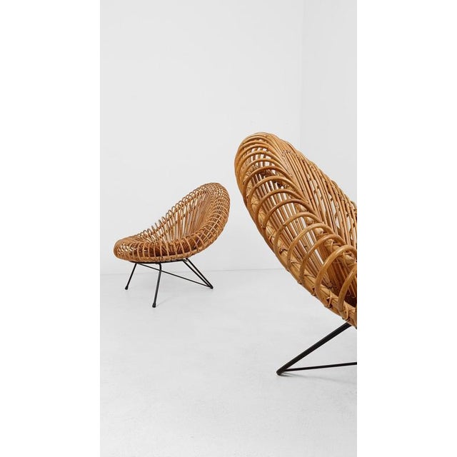 Wood Rattan Lounge Chairs by Janine Abraham & Dirk Jan Rol for Edition Rougier, France, 1950, Set of 2 For Sale - Image 7 of 18