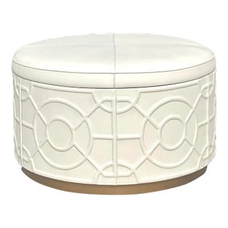 Vintage Regency Currey and Co “Alisa” Leather Storage Ottoman For Sale