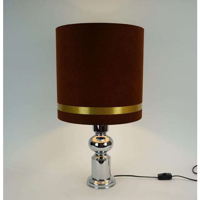Large Table Lamp in Chrome Base and Brown Velvet Lampshade from Aro-Leuchten, 1970s For Sale - Image 6 of 12