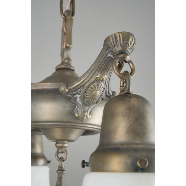 Mid 20th Century Mid 20th Century Restored Victorian Two Light Brass Pan Pendant Light For Sale - Image 5 of 16