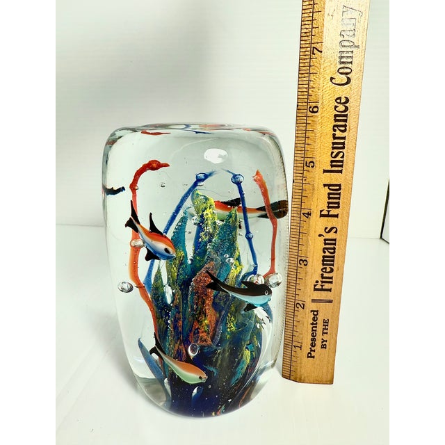 Orange Vintage Murano Style Glass Fish Bowl Paper Weight For Sale - Image 8 of 8
