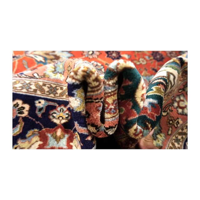 Terra Cotta Antique Persian Tabriz Wool 10x13 Rust, Navy & Ivory Handmade Area Rug #1143224 For Sale - Image 8 of 9