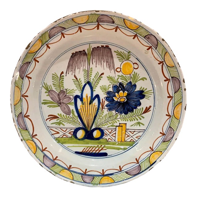 18th-19th Century Polychrome Delft Platter For Sale
