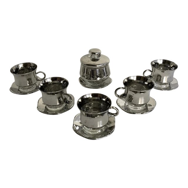 Vintage Mercury Glass Tea/Coffee Set - Set of 12 For Sale