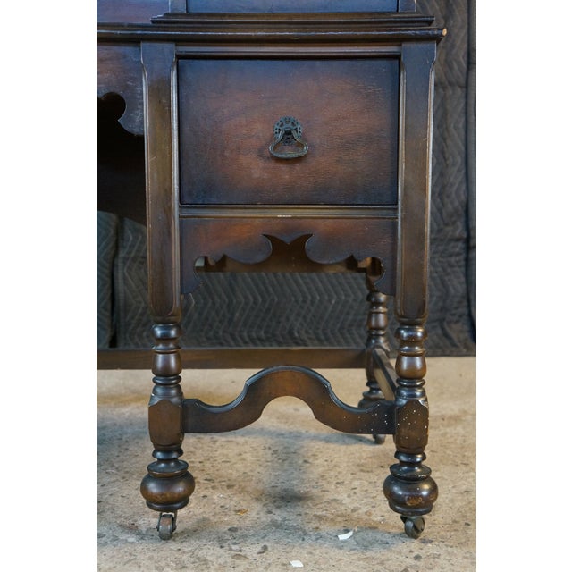 Antique Jacobean Gothic American Walnut Vanity Dressing Table Tri Fold Mirror For Sale - Image 17 of 18