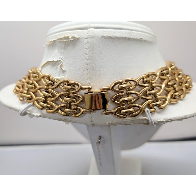 Metal Vintage 1989 Signed Napier Ad & Book Piece Goldtone Link Wide Collar Necklace For Sale - Image 7 of 9