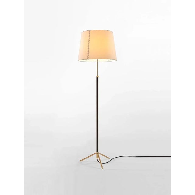 Beige and brass pie de salón g1 floor lamp by jaume sans dimensions: d 45 x h 120-160 cm materials: metal, leather,...