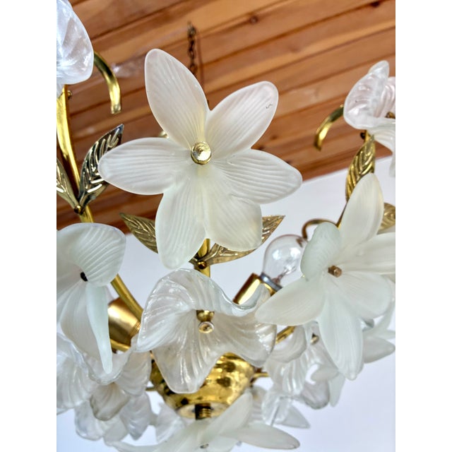 White Vintage White Milk Glass Floral Flush Mount Chandelier For Sale - Image 8 of 14