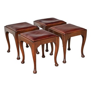 Mid 20th Century Set of Four Mahogany and Leather Top Footstools For Sale