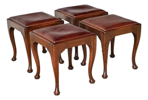 Mid 20th Century Set of Four Mahogany and Leather Top Footstools