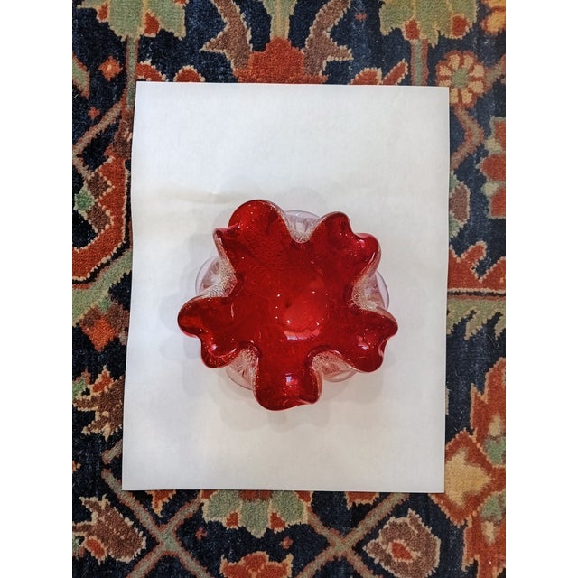 Mid 20th Century Mid 20th Century Ruby Red Murano Attributed Sommerso Silver Leaf Ashtray For Sale - Image 5 of 10