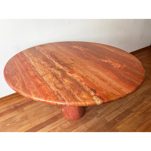 Postmodern Travertine Salmon Dining Table with Pedestal Base by Angelo Mangiarotti, 1980s For Sale - Image 6 of 17