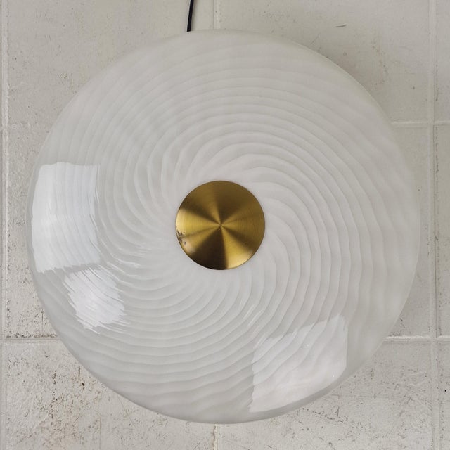 Mid-Century Modern Large Mid-Century Italian Swirl Murano Glass Flush Mount, 1970s For Sale - Image 3 of 13