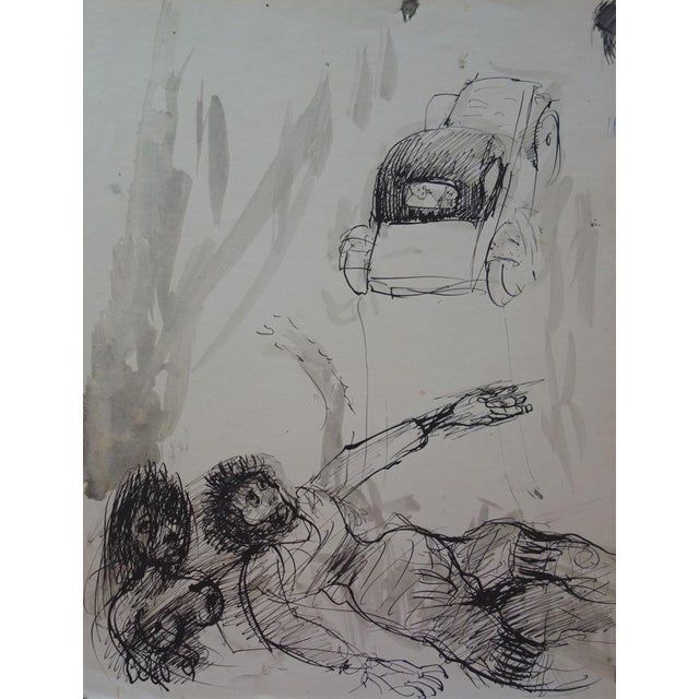 Edouard Goerg, Nude Street Scene, Ink on Paper For Sale