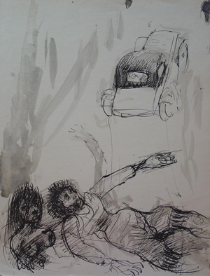 Edouard Goerg, Nude Street Scene, Ink on Paper