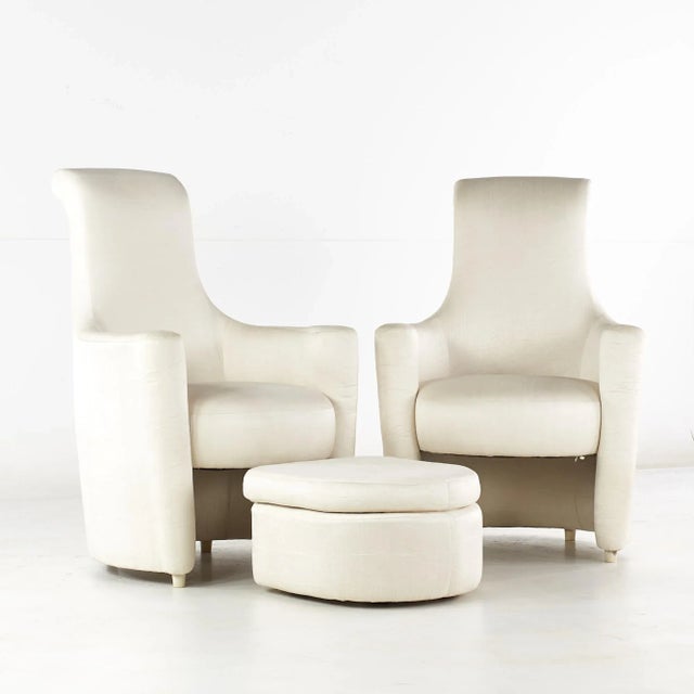 Weiman Mid Century High Back Occasional Lounge Chairs With Ottoman - Pair For Sale - Image 13 of 13