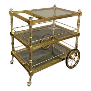 Mid Century Modern Brass & Glass Bar Cart