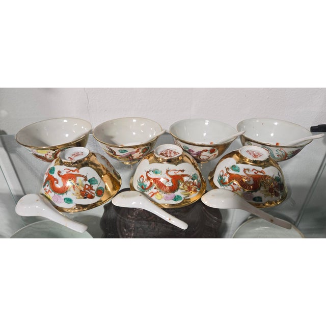 Jingdezhen Gold Gilt Dragon Phoenix Porcelain Set (14-Piece) – Mid-20th Century China For Sale - Image 11 of 13