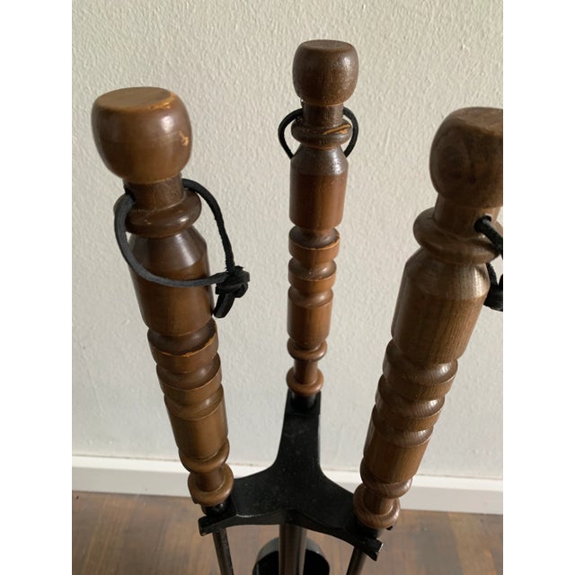 Mid 20th Century Mid-Century Modern Turned Wood Fireplace Tools Set- 4 Pieces For Sale - Image 4 of 9