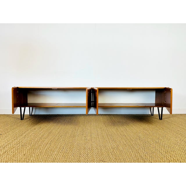 Low Scandinavian Teak Sideboard with Metal Compass Legs, 1960 For Sale - Image 6 of 17