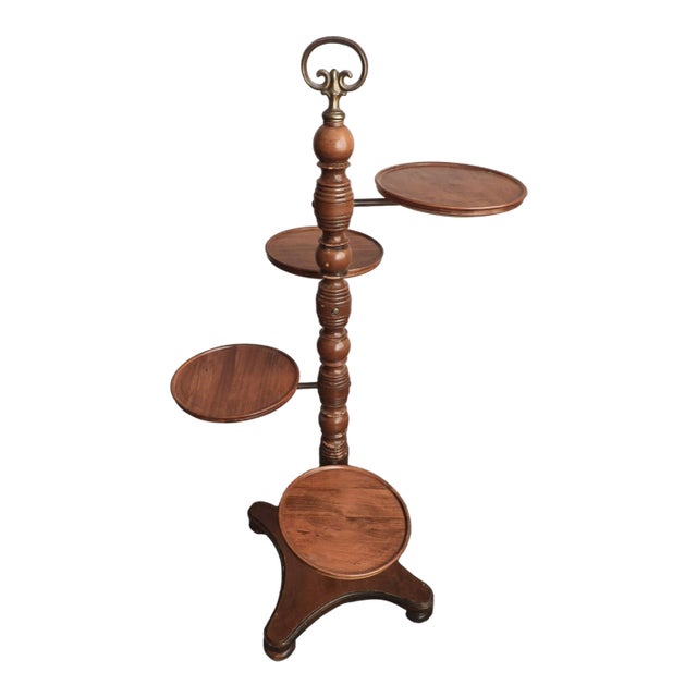 Vintage 1950s Butler Walnut Tiered Mid Century Modern Plant Stand Wine Pottery Display For Sale