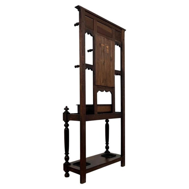 Antique English Carved Oak Green Man Hall Stand For Sale - Image 9 of 13
