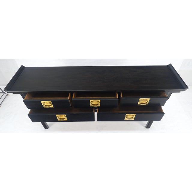 Black Lacquer Asian Inspired Horse Shoe Handles 5 Drawers Rolled Edges Sideboard For Sale - Image 15 of 18