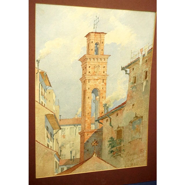 Carl Mell, View of the Church of the Holy Apostles in Florence, 20th Century, Watercolor For Sale - Image 3 of 18