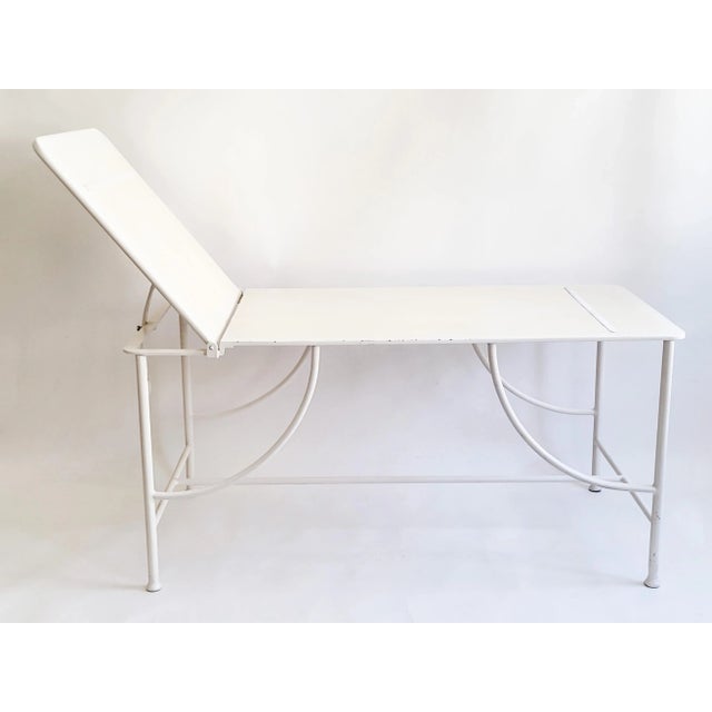 A beautifully designed, height-adjustable doctor's couch made of iron from the old AKH, Vienna, circa 1920s/1930s. Ideal...