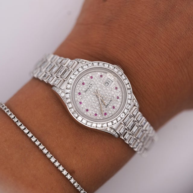 Rolex Platinum DateJust Presidential 15 Carat Diamond 26mm Watch For Sale - Image 11 of 11