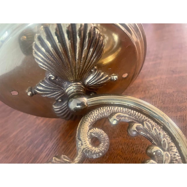 Vintage Brass Koi Fish and Clamshell Wall Sconce With Glass Shade
