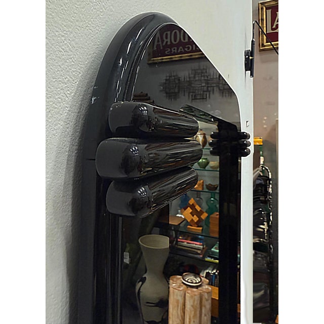 Postmodern Art Deco Revival Black Lacquer Wood Mirror For Sale - Image 4 of 8