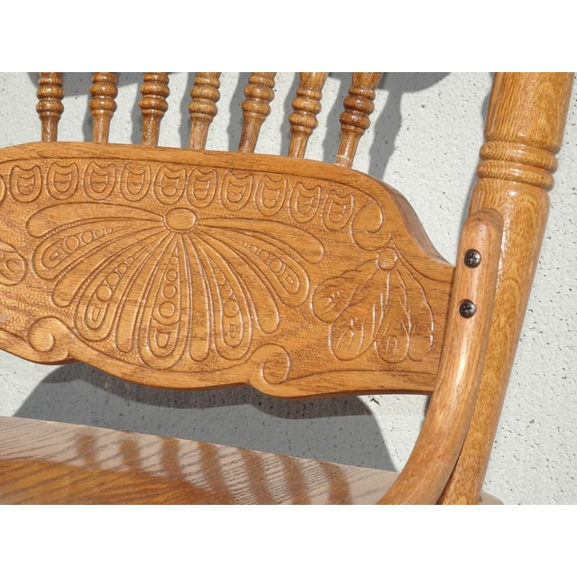 Chestnut Set of Four Vintage Golden Oak Pressed Back Dining Room Chairs ~ French Country For Sale - Image 8 of 15