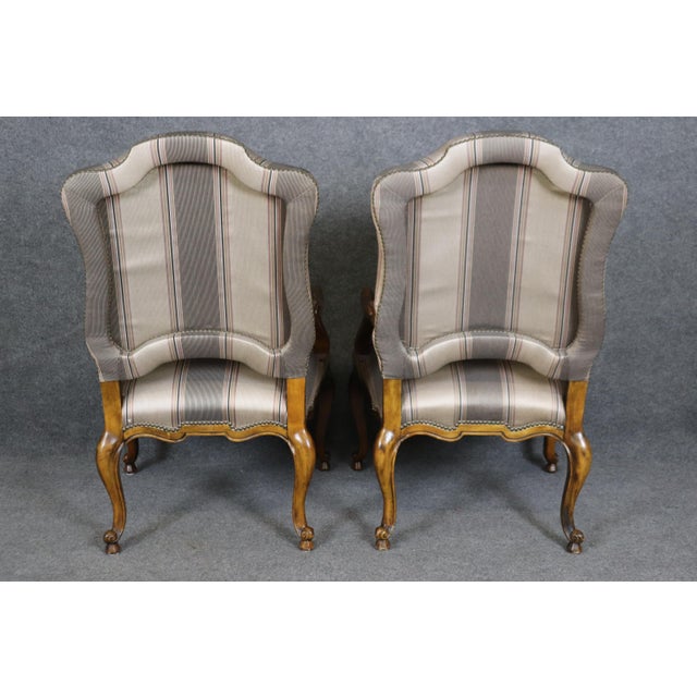 Wood Pair of Gorgeous Century French Louis XV Walnut Armchairs Striped Upholstery For Sale - Image 7 of 12