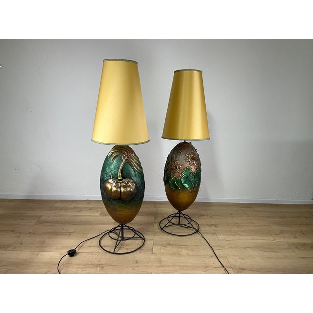 Italian Painted Terracotta Lamps, 1980s, Set of 2 For Sale - Image 3 of 9