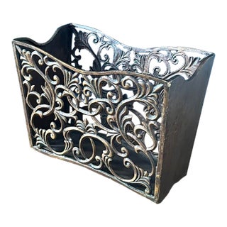 1960s Vintage Metal & Wood Magazine Holder For Sale
