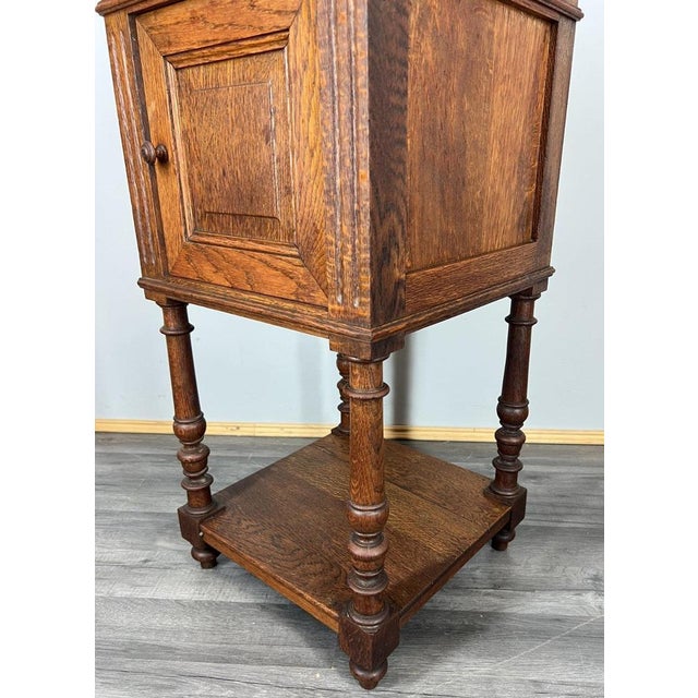 Antique French Marble Top Oak Nightstand For Sale - Image 3 of 12